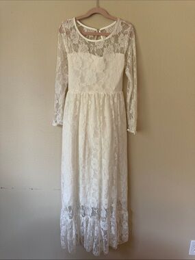 Girls' Ivory Lace Long-Sleeve Formal Dress